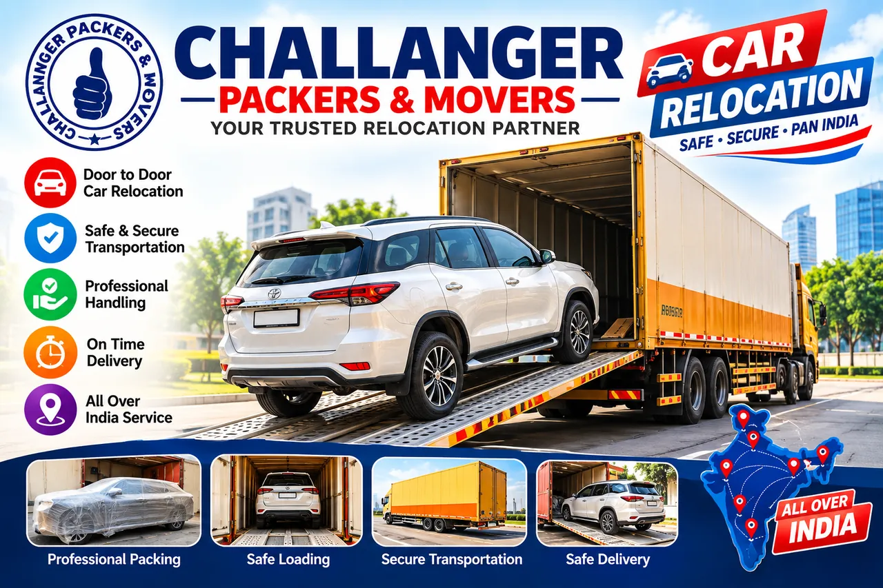 Challanger Packers & Movers car relocation – car loaded into a container truck for door-to-door car transport