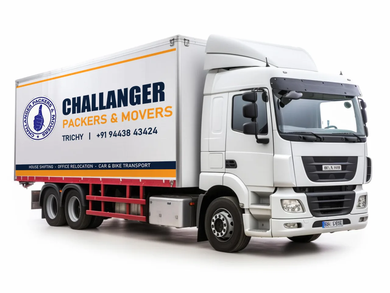 Challanger Packers & Movers branded lorry for domestic relocation from Trichy
