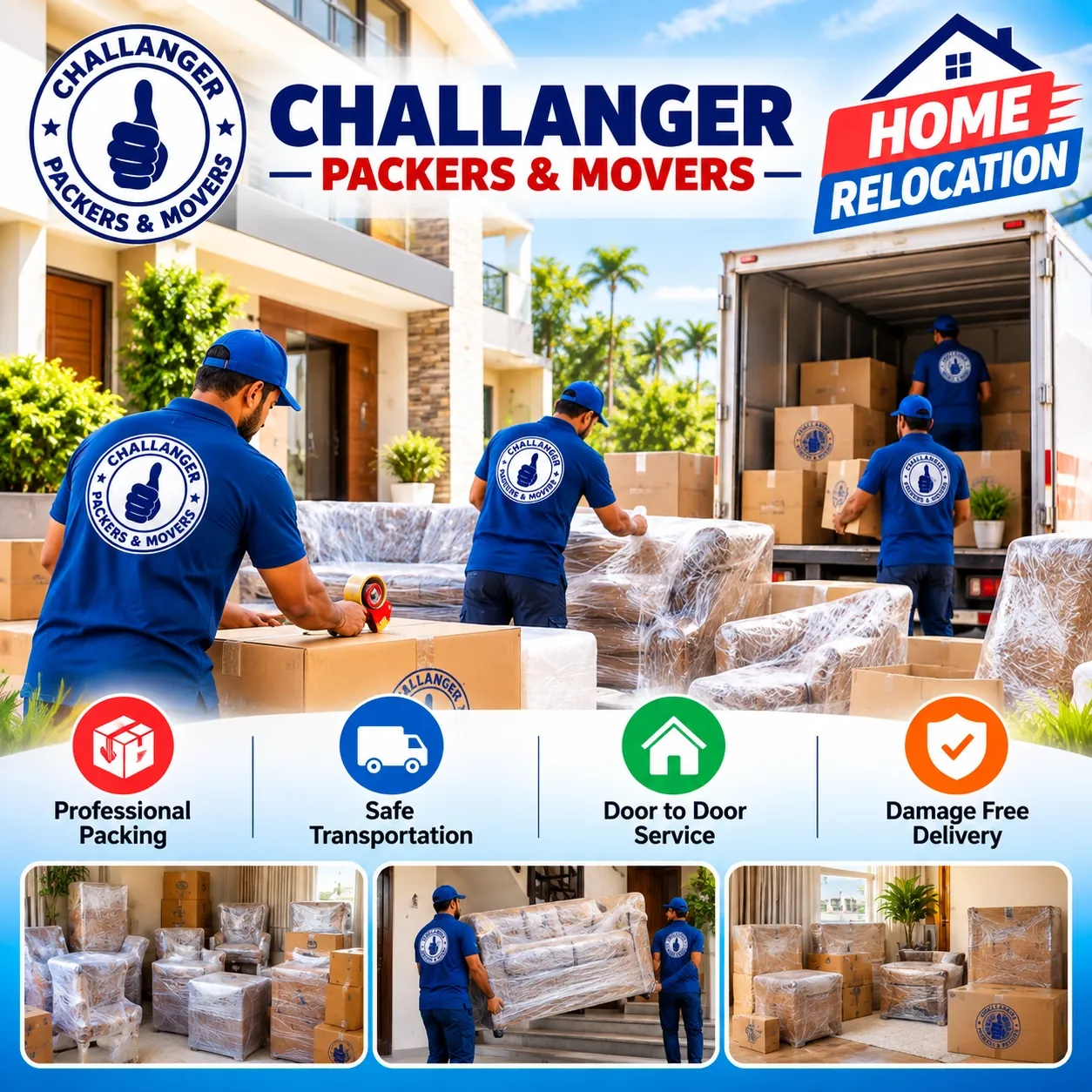 Challanger Packers & Movers team packing and loading household goods for home relocation in Trichy